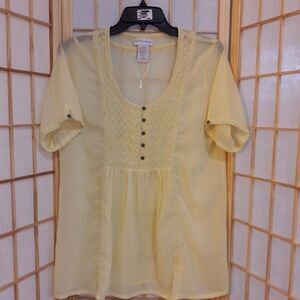 Soft Surroundings Sheer Partial Button Blouse Sz M